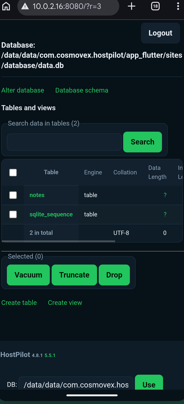 Database console
